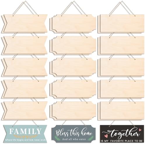 30 PCS Unfinished Wood Crafts Blanks Rectangle Hanging Wood Sign Plaque Wooden Slices Banners with Ropes for Pyrography Painting Writing DIY Home Crafts Supplies