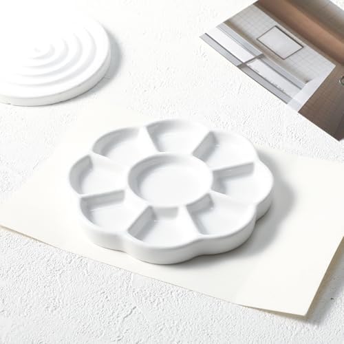 5" Porcelain Watercolor Palette - Plum Blossom Ceramic Artist Paint Palette with Mixing Tray for Painting and Craft Projects