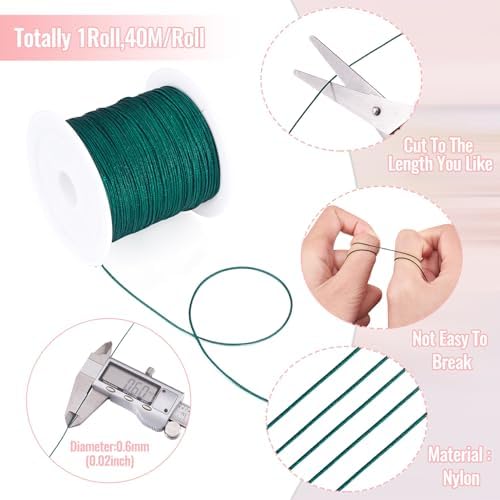 Nylon String for Bracelets, 0.6mm Nylon Cord Nylon Beading Thread 43 Yards Friendship Bracelet String Chinese Knotting Cord for Kumihimo Necklaces Tassels Jewelry Crafts (Dark Green)