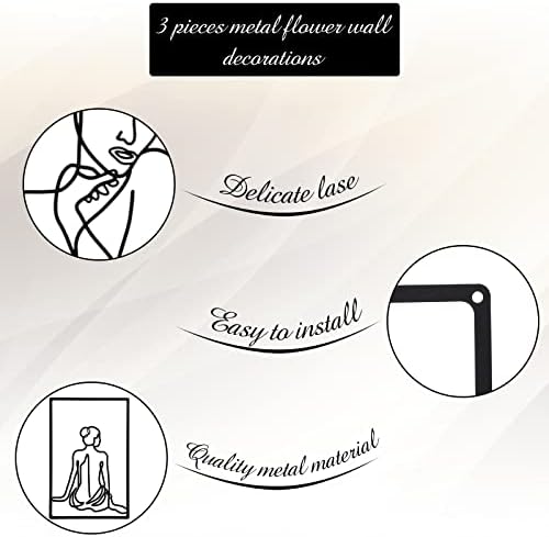 CHENGU 3 Pieces Metal Minimalist Abstract Woman Wall Art Line Drawing Wall Art Decor Single Line Female Home Hanging for Kitchen Bathroom Living Room