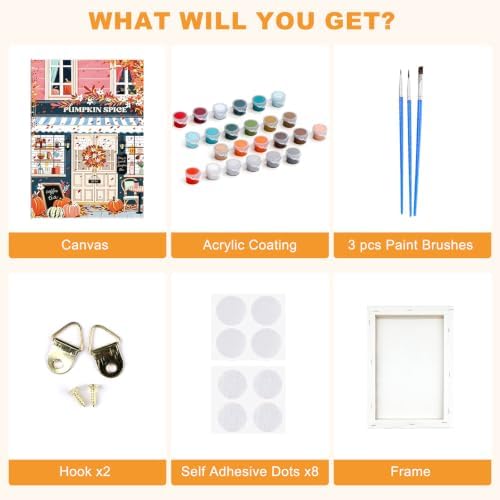 SENQAO Street Shop Paint by Numbers Kit for Adults Beginner, Fall Pumpkin Adult Paint by Number Kits on Canvas, DIY Acrylic Oil Easy Painting by Numbers for Home Wall Decor 8X12 inch