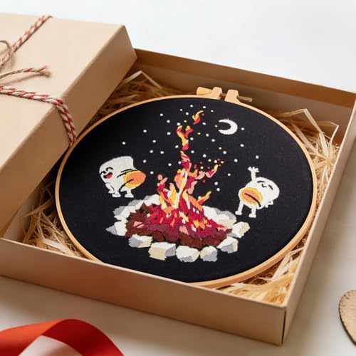 Crafmanoe Embroidery Kits for Beginners Adults, Cute Hand Embroidery Starter Kits, Counted Cross Stitch Kits for Beginners DIY Craft Kits for Adults Women, Embroidery Hoops, Thread and Video Tutorial