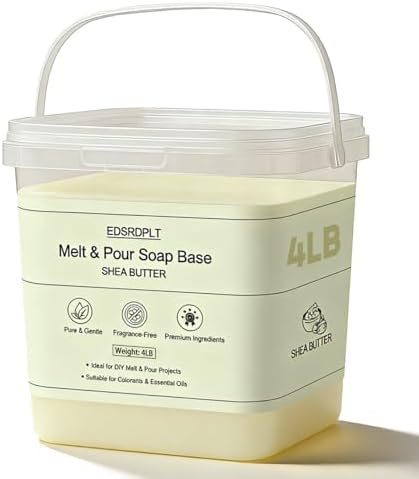 4lb Shea Butter Soap Base in Bucket - Airtight Resealable Lid, Moisture Proof, Premium Glycerin Melt and Pour for DIY Soap Making Supplies (Shea Butter, 4 Pound)