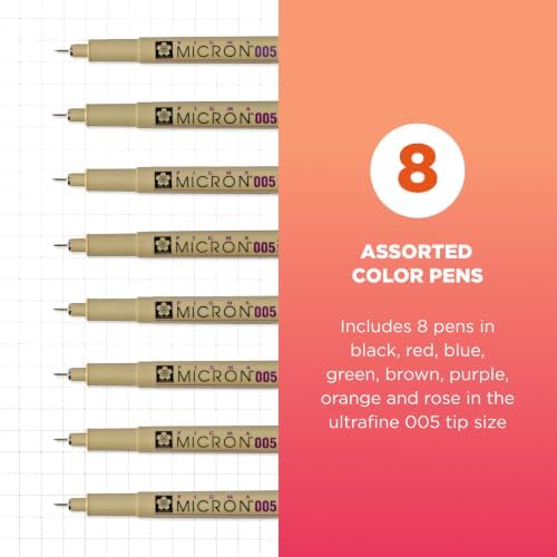 SAKURA Pigma Micron Fineliner Pens, 005 Tip, Assorted Colors, 8 Count