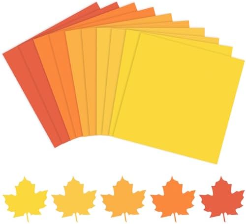 Whaline 50 Sheets 12 x 12 Inch Assorted Orange Yellow Card Stock Paper Fall Thanksgiving Scrapbook Craft Paper for Autumn Halloween Print DIY Art Making School Office Supplies, 65lb