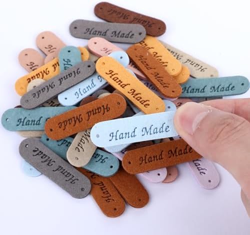 50pcs Handmade Tags for Crochet Handmade Leather Labels Faux Handmade with Love Leather Tags for Handmade Items Embellishment Knit Accessories with Hole for Sewing Crochet Knitting Hats DIY Crafts