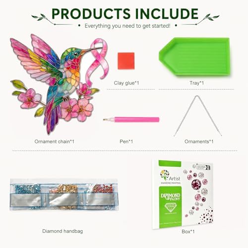 HMZephitiquc Hummingbird Hanging Diamond Art Kits for Adults, Special Shaped Crystal Diamond Painting Suncatchers, 5D Gem Art for Adults, Sun Catchers DIY Craft Kits for Gift Home Decor