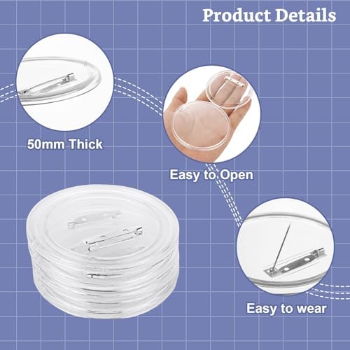 YAYODS 100 Pcs Blank Button Pins 2.25 inch/58mm DIY Photo Button Clear Pins Buttons, Blank Button Pins Bulk for Picture Make Your Own Buttons Maker DIY Crafts Supplies