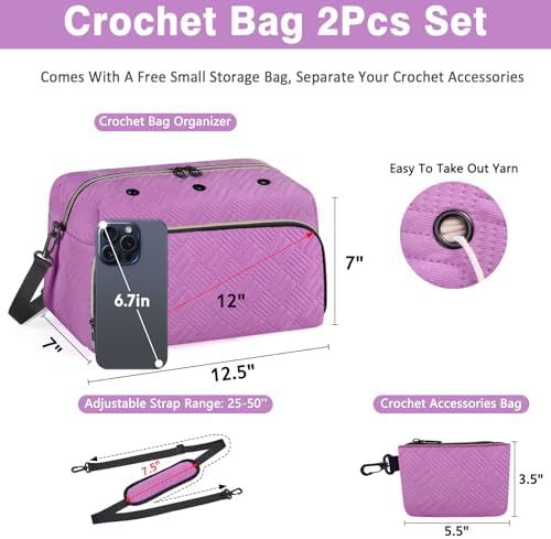 IBFUN Crochet Yarn Knitting Bag Organizer for Knit Accessories Hooks