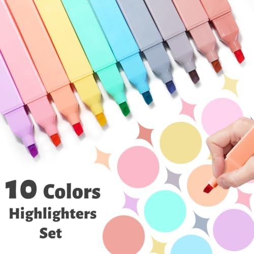 Vitoler 10Pcs Aesthetic Highlighters, Chisel Tip Marker Pens,Assorted Color Candy Highlighters,No Bleed Bible Highlighter,Cute Pastel Highlighter for Journaling Planner Notes School Supplies | Chisel Tip Aesthetic,long lasting ,high quality,no smudge f...