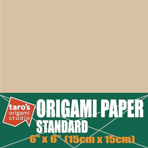 [Taro's Origami Studio] Standard 6 Inch One Sided Single Color (Beige) 50 Sheets (All Same Color) Square Easy Fold Premium Japanese Paper for Beginner (Made in Japan)
