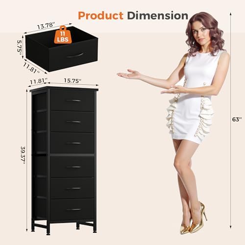 Sweetcrispy Tall Fabric Dresser for Bedroom, 6 Drawer Chest of Drawers