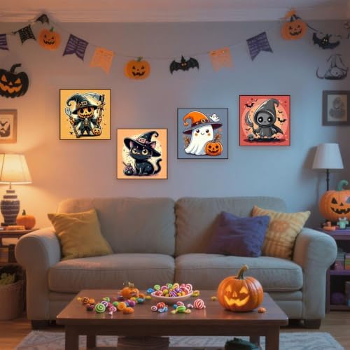 SUJINMEI 4 Pack Halloween Paint by Numbers Kit for Kids with Frame 8x8 inch