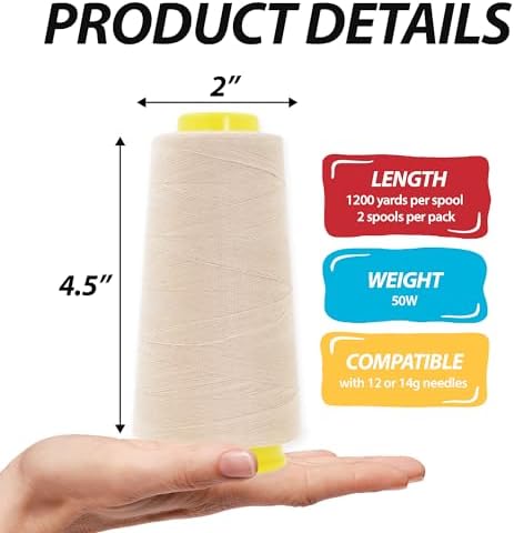 Cream Mercerized Cotton Thread for Sewing & Quilting by Mandala Crafts