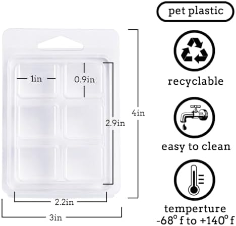 100 Packs Wax Melt Clamshells Molds, Clear Empty Plastic Cube Tray for Wickless Tarts Candles.