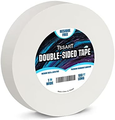Ultra-Thin Permanent Double-Sided Tape - Double Sided Adhesive Sticky Tape for Arts, Crafts, Photography, Scrapbooking, Tear-by-Hand - Acid Free 1 Inch Wide 180FT Long
