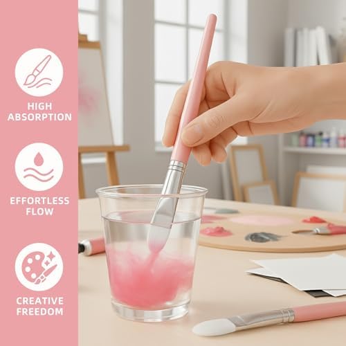 12 Pcs Filbert Professional Artist Watercolor Paint Brush Set, Pink