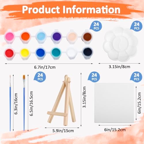 24Set Canvas and Easel for Painting, Washable Acrylic Set, 12 Color