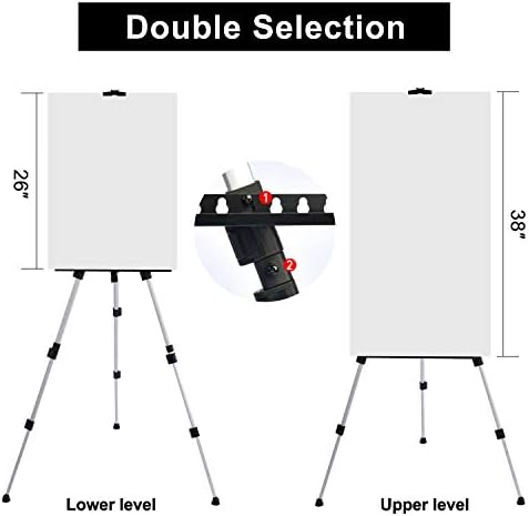 Portable Artist Easel Stand - Adjustable Height Painting Easel with Bag - Table Top Art Drawing Easels for Painting Canvas, Wedding Signs & Tabletop Easels for Display - Metal Tripod - 17x66 inches