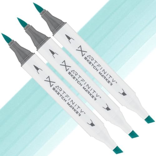 Artfinity Sketch Markers - Set of 3 - Teal Blue BG1-2, Vibrant, Professional, Dye-Based Alcohol Markers for Artists, Drawing, Travel, & More