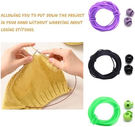 6 Pcs Stitch Stopper Set, Knitting Stitches Holder, Double Hole Needle Point Protectors with Stitch Savers Knitting Cords, Barber Cord Stitch Markers, Knitting Needle Stoppers for Knitting Craft