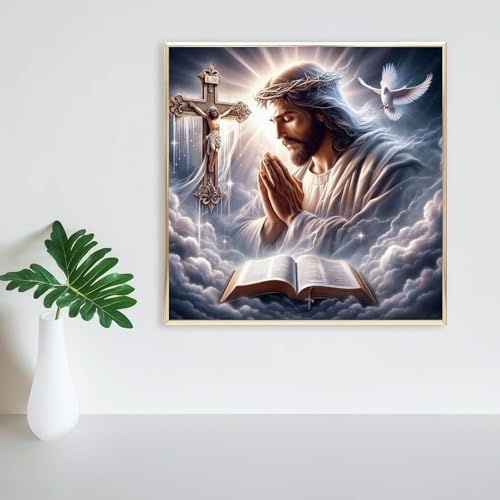 Jesus Prayer Diamond Art Kits for Adults, DIY Religious Diamond Painting Kits Round Diamond Dots for Adults,5D Full Drill Christ Painting Kit Art and Crafts for Adult Home Wall Decor 14 X 14inch