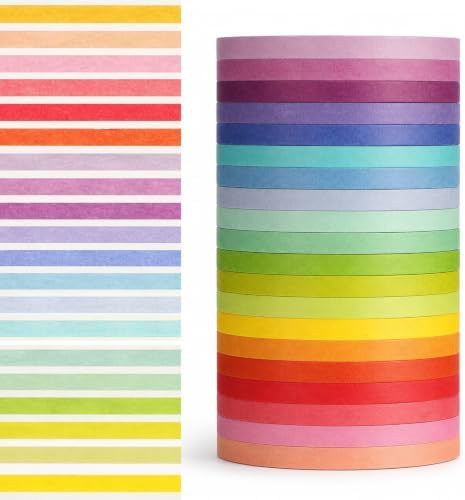 20 Rolls Rainbow Washi Tape Slim, Colorful Washi Tape Set 16.4ft