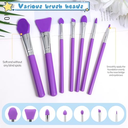 14PCS Silicone Brush Applicator Kit, Face Mask Applicator Resin Brushes Applicators for Cream Makeup Products and Epoxy Art Crafting, Green and Purple Silicone Brushes for Crafts, Cream and Epoxy