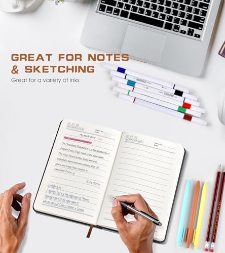 Biuwory A6 Leather Pocket Notebook, 140 Lined Pages Hardcover Small Journal | 3.7"×5.7" Vintage Leather Journal for Women Men Writing, College Ruled Mini Notepad for Notetaking, Travel, Work, School