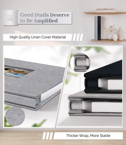 Artfeel Photo Album Self Adhesive Scrapbook Album for 3x5 4x6 5x7 8x10 Pictures,60 Pages Linen Cover with Display Window DIY Photo Book,Ideal Gifts for Family Travel Wedding Baby