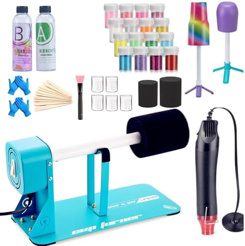 LFSUM Cup Turner Kit for Crafts Tumbler, Tumbler Cup Spinner, Glitter Powder, Epoxy Resin Kit for Beginners with Epoxy and Heat Gun (1X-Blue)