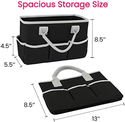Desktop Tote and Stock Organizer, Teacher Helper Tote Bag Organization for Arts, Books, Stationery, Office Desk Organizer, Make-up Storage Tote with Handles for Travel, Black-Gray