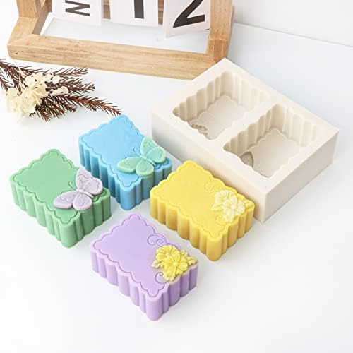 Playing Mold 2 Cavity Butterfly and Flowers Soap Silicone Mold for DIY Handmade Soap, Cake, Fondant, Chocolate, Plaster Clay, Ornament, Candle Making
