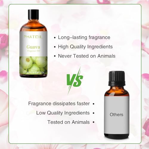 PHATOIL Guava Fragrance Oil for Diffuser Aromatherapy 3.38FL.OZ | Long Lasting Scented Oils For Humidifier, Air Freshener, DIY Soap Candle, Scent Project Making, Aroma Oil for Home Freshening