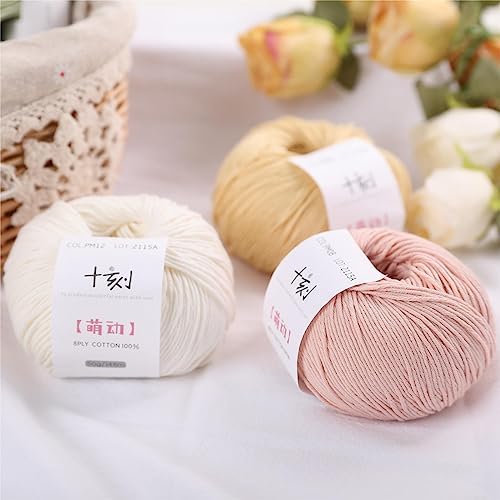 Fine Weight Knitted and Crocheted Cotton Yarn, 100% Long Staple Cotton Yarn, Baby Sports, 2 Packages of 100g/3.52oz (Per Skein 50g/162yards) - Coral Pink