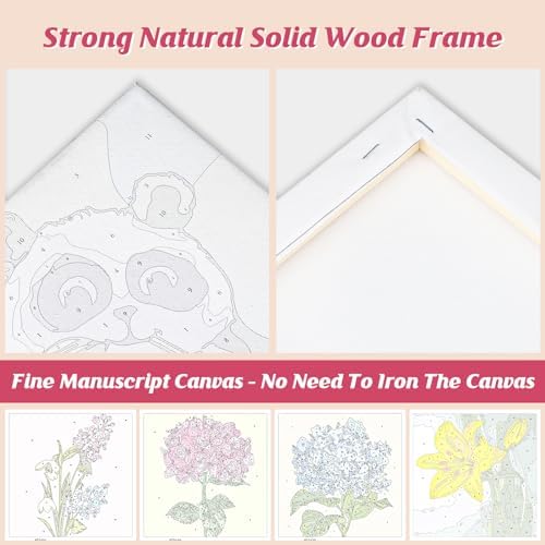 Genius maker Paint by Number for Adults Beginners, 4 Pack DIY Adult Paint by Number Kits on Canvas Framed, Flowers Color by Numbers Acrylic Oil Painting Number Kits Crafts for Home Wall Decor 8x8inch