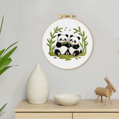 ERKOON Embroidery Kit for Beginners Adult, Cross Stitch Set Include Embroidery Cloth Hoop Threads for Craft Lover Hand Stitch with Embroidery Skill Techniques (Panda)