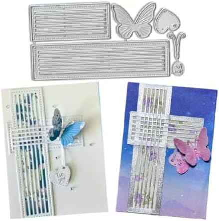 Scrapbooking Die-Cuts for Card Making, Christmas Metal Cutting Dies, Paper Craft Punch Template, Background Embossing Stencils, DIY Album Décor (Striped Border Butterfly Heart- 15x7.4cm)
