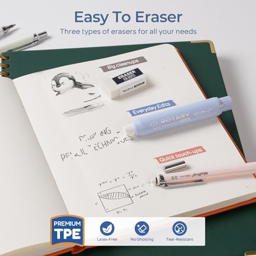 Nicpro Cute Mechanical Pencil Set, 4PCS 0.9mm Pastel Drafting Pencils
