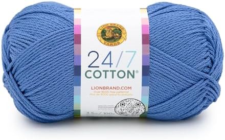 Lion Brand Yarn, 24/7 Cotton Yarn, Riviera, Medium Blue, 1 Pack
