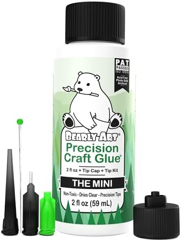 Bearly Art Precision Craft Glue Mini 2 fl oz with Tip Kit Archival | Acid Neutral Archival Safe, Dries Clear, Freeze stable, Wrinkle & Crack Resistant, Strong Flexible Hold Formula, Made in USA