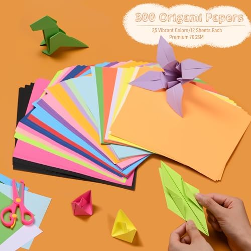 300 Sheets Origami Paper 25 Color Double Sided Origami Paper 6x6 | 6" Square Oragami Paper Easy to Fold, tear-resistant, Holds Crisp Creases, Crafts for Handmade Projects Great