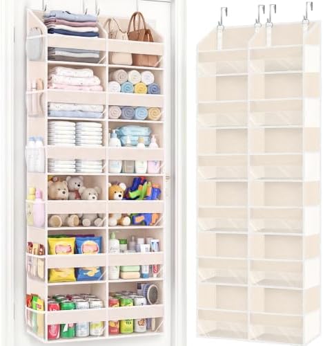 Ofiray-home Over the Door Organizer 6 Tiers, Extra Large Behind Door Storage of 12 Compartments,80 lbs Weight Capacity Hanging Storage Organizer with Clear Window Kids Toys, Shoes, Diapers,Beige