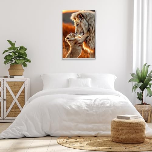 Bowetile Framed Lion Paint by Numbers Kit for Adults, Adults' Paint-by-Number Lion Kits on Canvas, Painting by Numbers Animals, DIY Acrylic Number Painting for Home Wall Decor, 8x12in