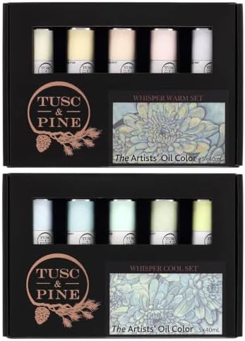 Tusc & Pine Artist Oil Paint - 40ml Set of 10 - Whisper Colors, Warm & Cool | Non-Yellowing, Rich & Creamy Consistency, Maximum Pigment Load, Small Batch Milled Oil Paints for Professional Artists