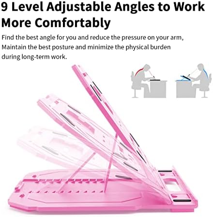 Drawing Tablet Stand, Laptop Foldable Stand for Tablet Display, 9 Levels Adjustable Angles with a Built-in Phone Holder, for 12-17 inch Drawing Tablet, Smartphones