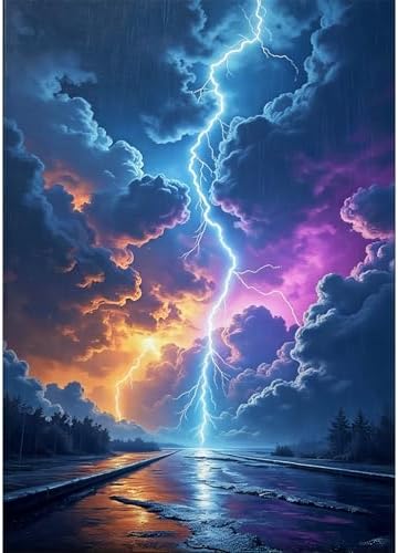 VeGuude Diamond Art Kits for Adults,Colorful Lightning 5D Diamond Painting Dots Art Kits for Adults Beginner, DIY Full Round Gem Crystal Art Paint by Diamond,for Home Wall Decor 12x16 inch