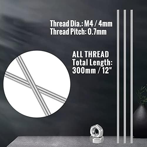 LEIFIDE 8/32 Inch 4mm Threaded Rod with Hex Nuts 4mm Stainless Steel Threads Studs Rods Stainless Steel Fully Threaded Hex Nuts for Beaded Garden Stake Rods(24 Pcs,12 Inch)