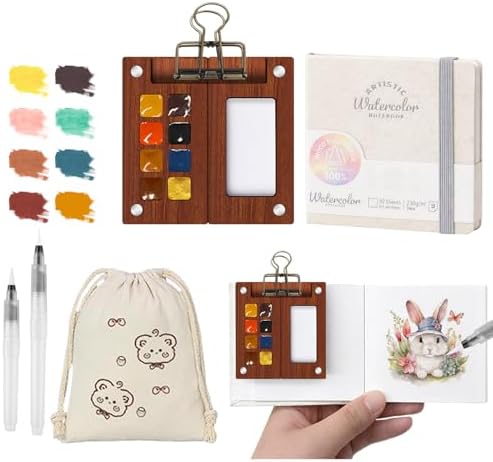 Travel Watercolor Paint Set - Pocket 8-Color Mini Paint Kit with Sketch Pad