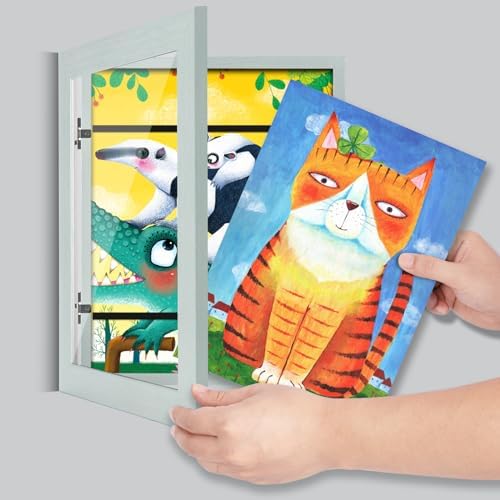 [2-Pack] Kids Art Frames, 8.5x11 Front Opening Kids Artwork Frames Changeable, Pale Green Artwork Display Storage Frame for Wall, Holds 50 Pcs, for 3D Picture, Crafts, Children Drawing, Hanging Art,